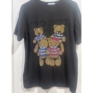 Moschino Couture Rhinestone Teddy Bear T-Shirt Black Jeremy Scott Era Size XL